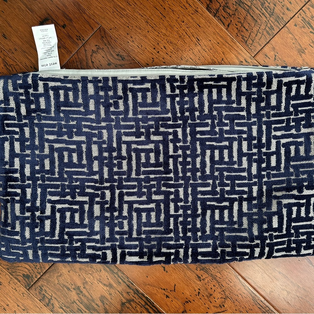 West Elm Blue and Cream Geometric Pillow Case